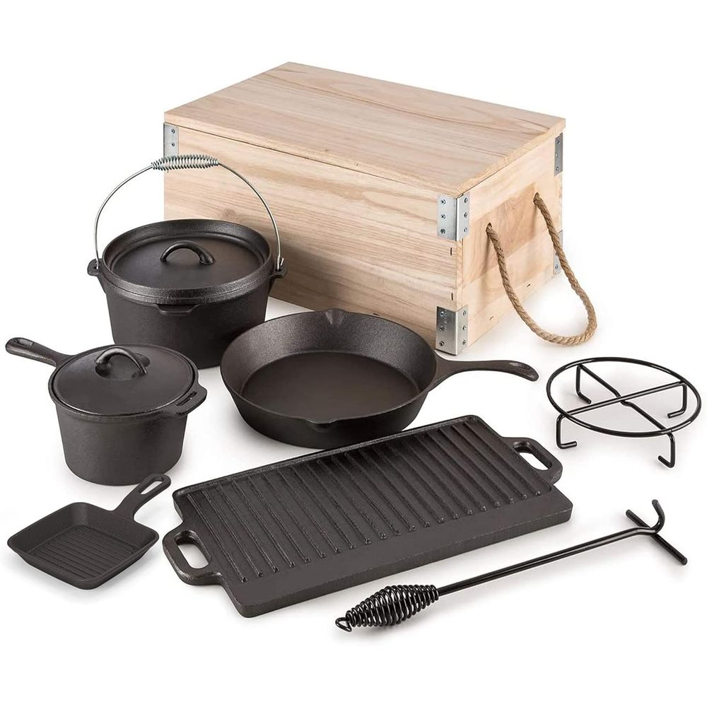 8 Piece Pre-Seasoned Dutch Ove - Vintage Camping Cooking Set review and price